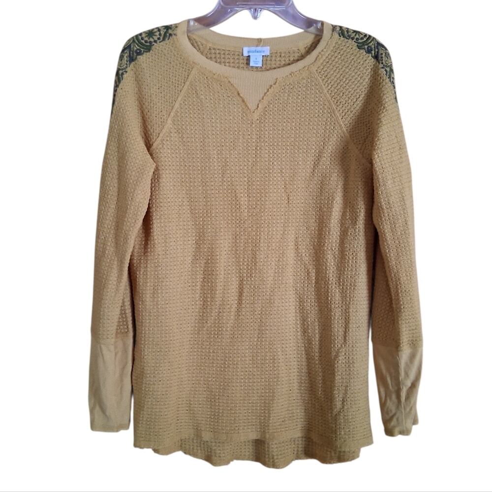 Sundance Thermal Embroidered Long Sleeve Shirt Mustard Yellow Size Small